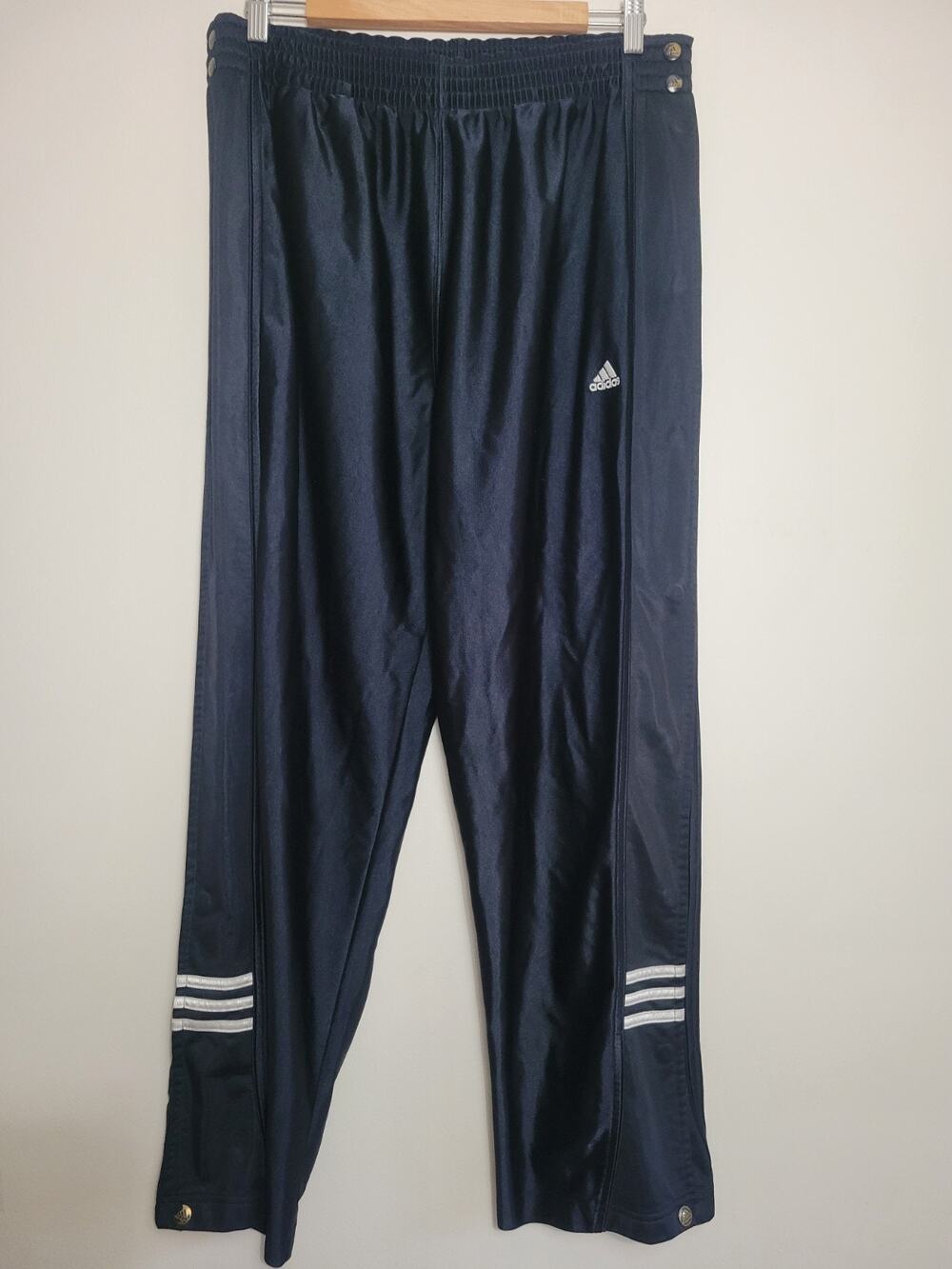 Adidas Satin Pants 3 Stripes Men M Tear away Track Pants HTF Black Y2k
